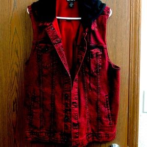 Hot Topic Red Denim Jean Vest